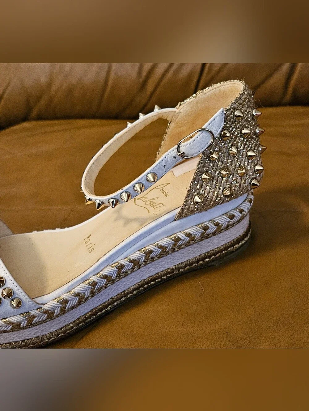 Christian Louboutin  Espadrille Spike-Studded Spikes Wedge Sandals Size 7 US